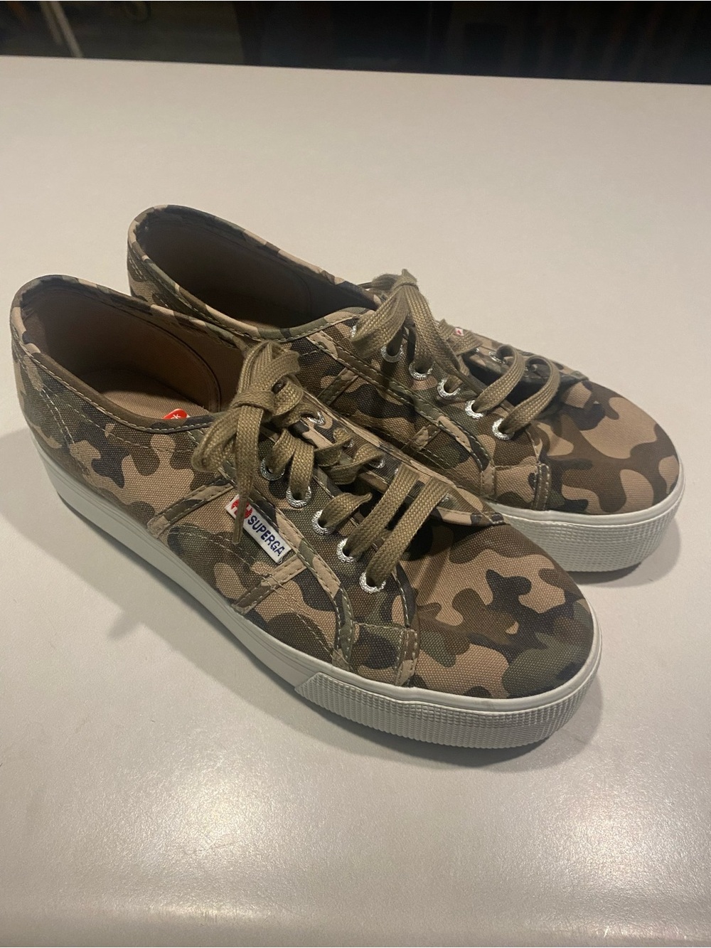 SUPERGA NWT CAMOUFLAGE PLATFORM COTTON CANVAS SHOE SNEAKER LACE UP GREEN SZ 10